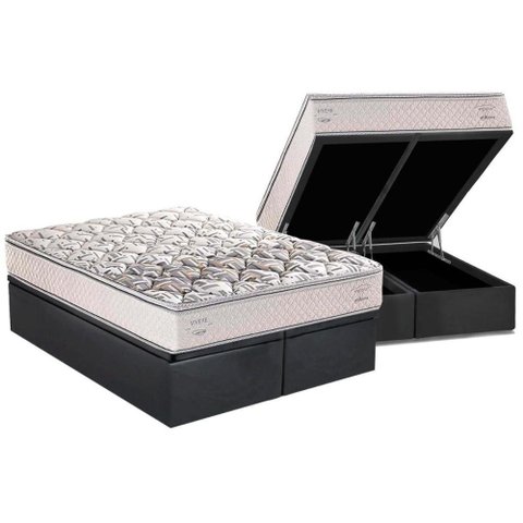 Cama Box Baú Queen: Colchão Espuma Herval ErgoPlus/EP + Base CRC Suede Gray(158x198)