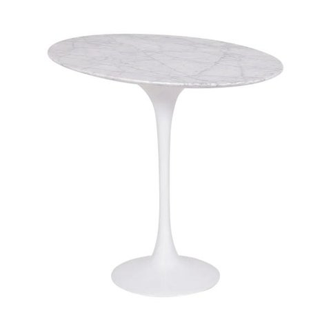 Mesa Saarinen Tulip Lateral Oval Carrara 57x38cm Base Branca