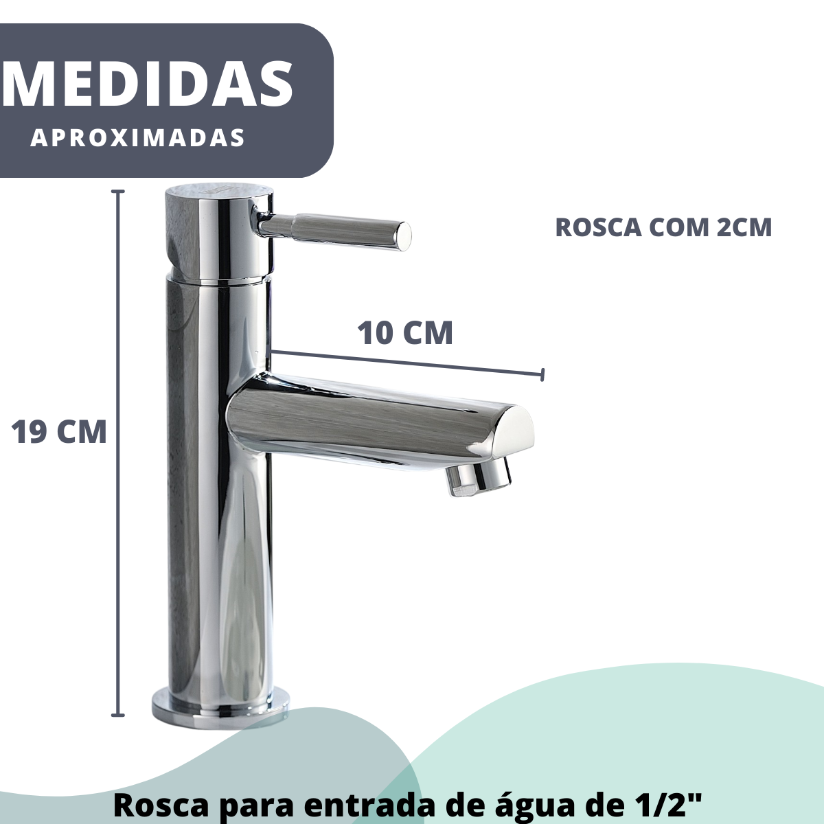 Torneira Bancada Cromada Prateada Brilhante para Banheiro Lavabo Lavatorio Água Fria 1/4 Volta Médio - 2