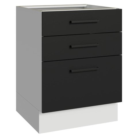 Balcão de Cozinha 60 cm 3 Gavetas (sem Tampo) Branco/Preto Agata Madesa