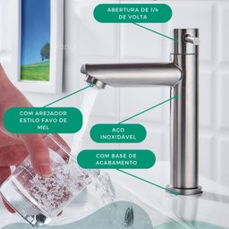 Torneira Banheiro ou Lavabo de Bancada com Bica Media Bica Reta Cor Cromado Fosco Água Fria - Modelo - 4