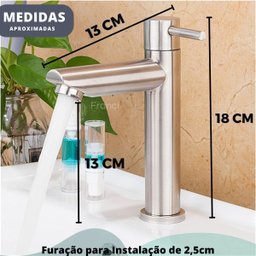 Torneira Banheiro ou Lavabo de Bancada com Bica Media Bica Reta Cor Cromado Fosco Água Fria - Modelo - 2