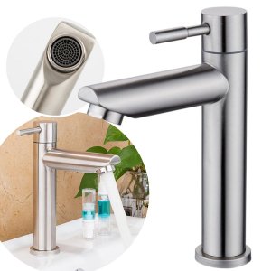 Torneira Banheiro ou Lavabo de Bancada com Bica Media Bica Reta Cor Cromado Fosco Água Fria - Modelo