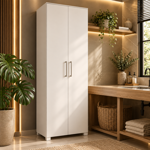 Armário Multiuso para Lavanderia 2 Portas 3 Prateleiras BS01A Branco - BRV Móveis