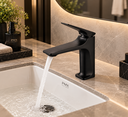 Ver imagem 3 de Torneira Monocomando de Mesa para Banheiro Bica Baixa Flux Preto Fosco