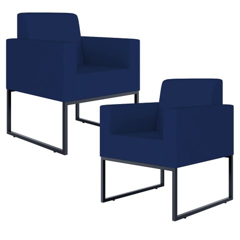 Kit 2 Poltronas Decorativas Sala Recepção Base Fixa Metal Helô L02 Suede Azul Marinho - Lyam