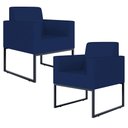 Ver imagem 1 de Kit 2 Poltronas Decorativas Sala Recepção Base Fixa Metal Helô L02 Suede Azul Marinho - Lyam