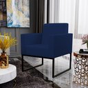 Ver imagem 4 de Kit 2 Poltronas Decorativas Sala Recepção Base Fixa Metal Helô L02 Suede Azul Marinho - Lyam