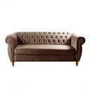Ver imagem 1 de Sofá Nobreza 3 Lugares Fixo 203cm Marrom Veludo Bella Decor para Sala Clássica