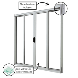 Janela de Alumínio Branco Vitro de Correr 4 Folhas Linha Fortline  Atlântica A=1,00m x L=2,00m - 3