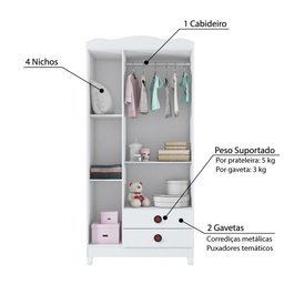 Guarda Roupa Infantil Fast Car com 3 Portas - Branco - 4