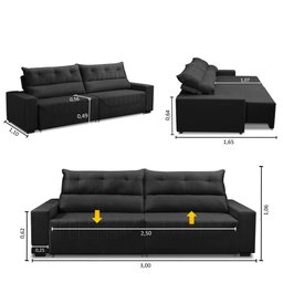 Sofá Retrátil e Reclinável 5 Lugares 300cm Veludo Antonella Adonai Estofados - 3