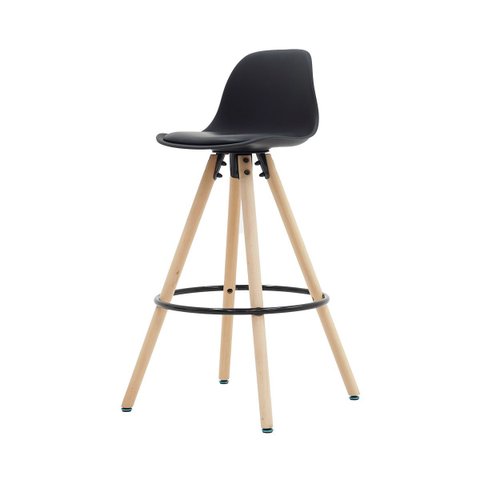 Banqueta Saarinen Alta Preta 94cm Assento Estofado com Base de Madeira