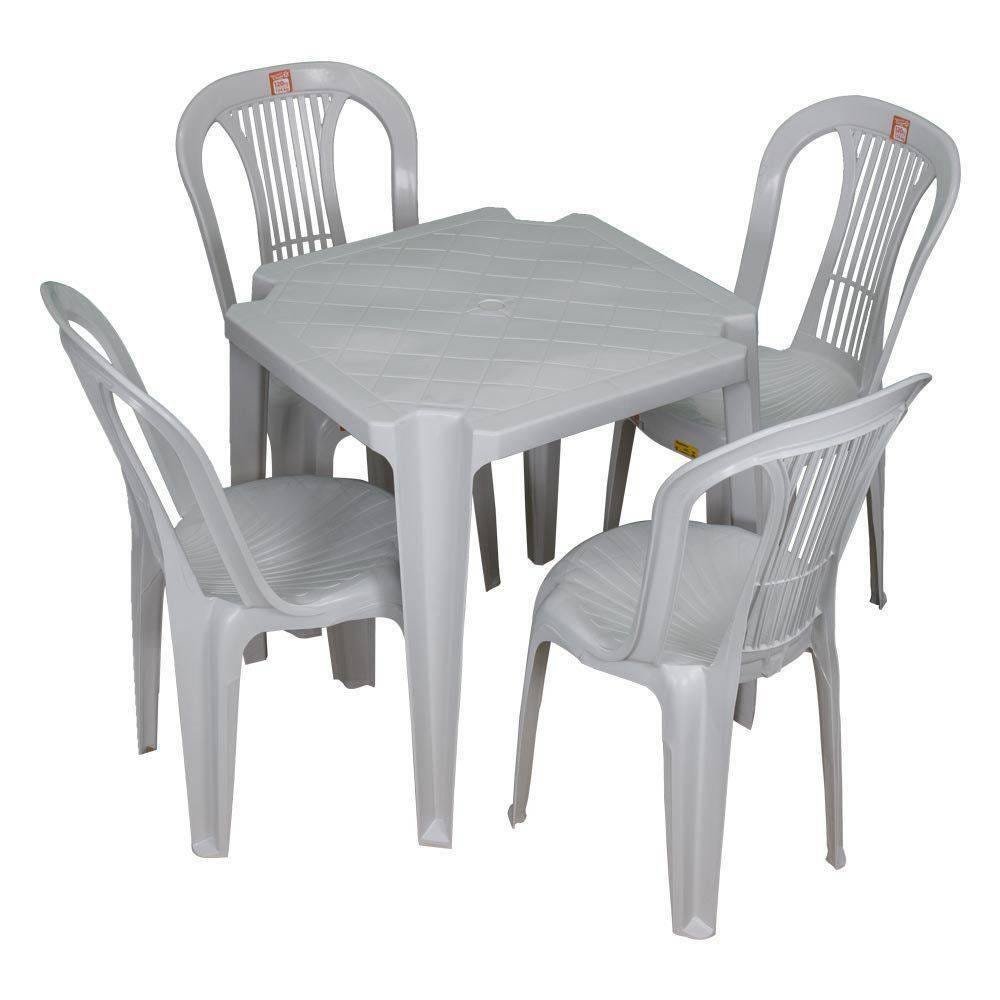 Conjunto Mesa E 4 Cadeiras Poltrona Plastico Branco 3 Jogos