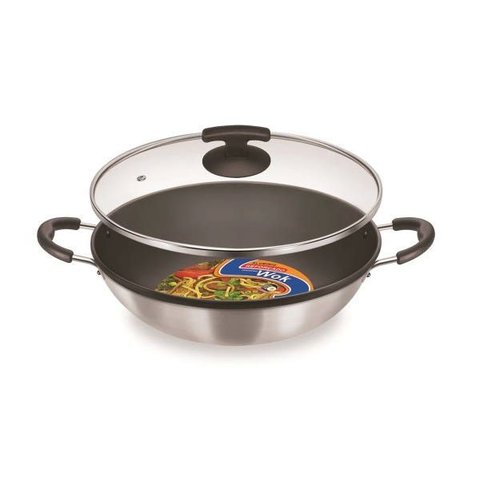Wok Antiaderente com Alças e Tampa 30 cm - Escovado