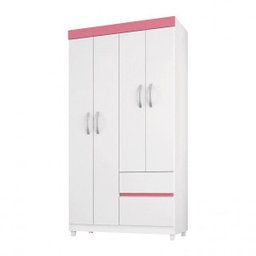 Guarda Roupa Solteiro 4 Portas Lotus 42060 Branco Rosa Flex Demóbile - 6