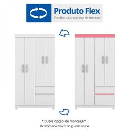 Guarda Roupa Solteiro 4 Portas Lotus 42060 Branco Rosa Flex Demóbile - 3