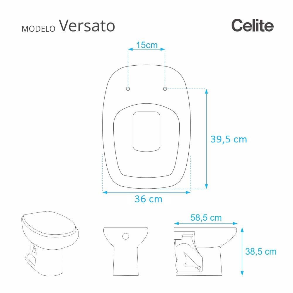 Assento Sanitário Polipropileno Soft Close Versato Cinza Prata para vaso Celite - 4