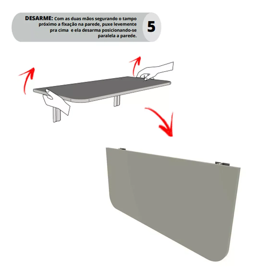 Mesa Dobrável Parede Articulada 90X40  Cozinha PRETO - 6