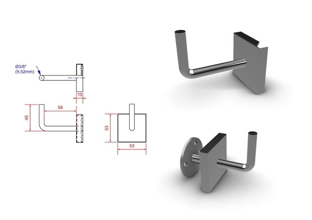 Suporte de Parede Quadrado Maciço 3/8" Inox 304 Fixador Corrimão: Polido - 2