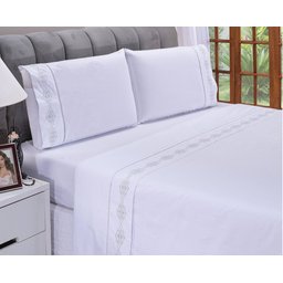 Lençol Padrão Casal Bordado 400 Fios Diamante Branco e Cinza 4pç - 2