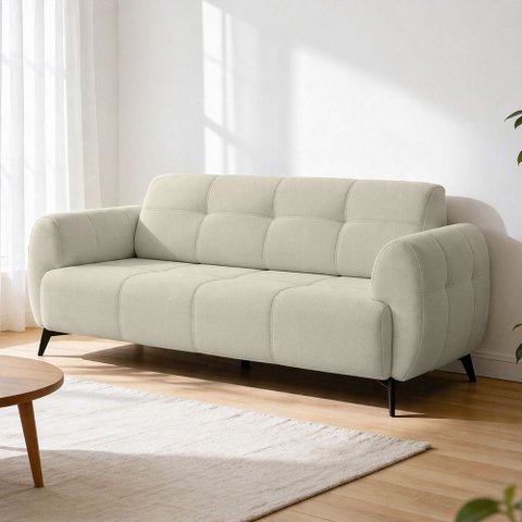 Poltrona Namoradeira 2 Lugares 152cm Pés Industrial Arav K01 Linho Bege - Lyam Decor