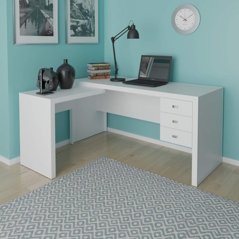Mesa para Escritório de Canto 3 Gavetas Me4106 Tecno Mobili - Branco
