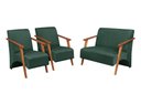 Ver imagem 1 de Conjunto Venus Braços em Madeira Maciça 1 Namoradeira 2 Poltronas Suede Unidecor Verde
