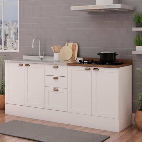 Cozinha 100% Mdf Modulada Iluminata 2 Balcoes Branco Branco