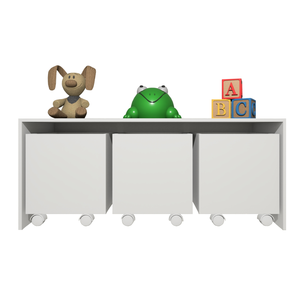 Mesa Organizadora de Brinquedos com 3 Baús 100% Mdf Plancasa Branco Tx