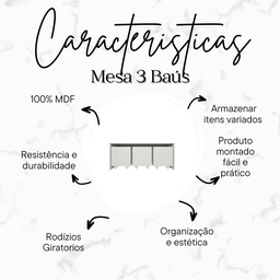 Mesa Organizadora de Brinquedos com 3 Baús 100% Mdf Plancasa Branco Tx - 8