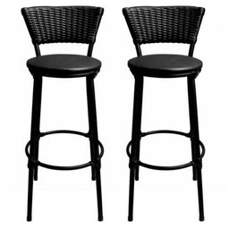 Kit 2 Banquetas Cuba Preto Aço Junco Sintético Assento Preto - 1