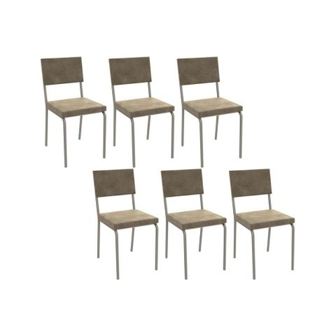 Cadeira de Cozinha Zaria 2c128 Kit 6 Un Niquel/bege A036 Suede Suede - Kappesberg