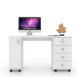 Escrivaninha 4 Gavetas e Rodízios Office Smart Branco - 1 Escrivaninha 4 Gavetas e Rodízios Office Smart Branco - 1