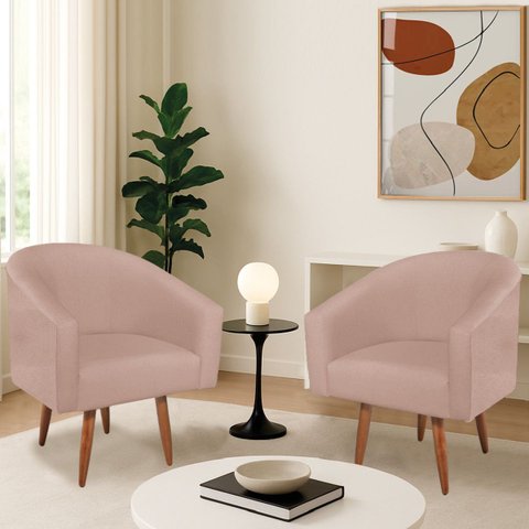 Kit 2 Poltronas Decorativa Jade Design Moderno Sala de Estar Quarto Escritório Confortável Luxo Pés 