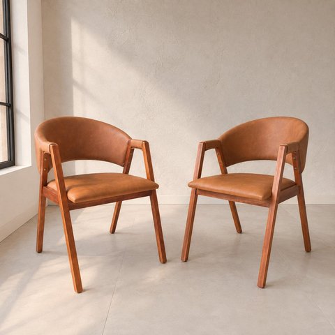 Conjunto 2 Poltronas Lithi Revestida em Durango Ideal para Recepções & Sala de Jantar