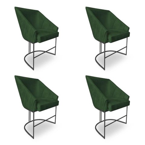Kit 4 Poltronas Luxo Alana Suede Base Ferro Preto - Pallazio Cor:Verde