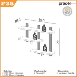 Kit 2 Prateleiras Suspensa para Livros Industrial 100% Mdf - 3