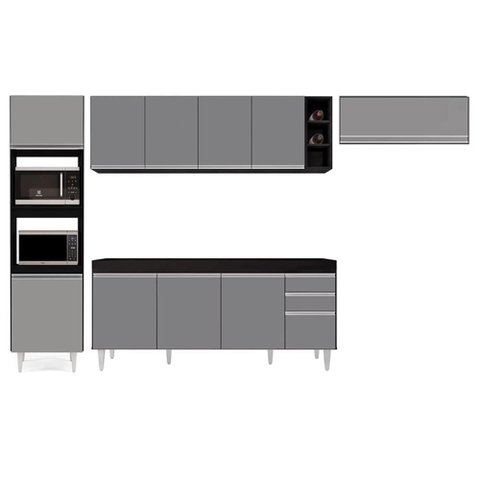 Armário de Cozinha Modulada 5 Peças Cp16 Balcão Preto-cinza - Lumil
