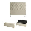 Ver imagem 1 de Kit Estrela Cabeceira de Cama Box e Calçadeira Baú Pés Palito Botão Cristal King 195 Cm Suede