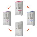 Ver imagem 2 de Guarda Roupa Solteiro 4 portas com espelho 4 gavetas Branco / Rosa / Azul / Lilas Flex Sobral