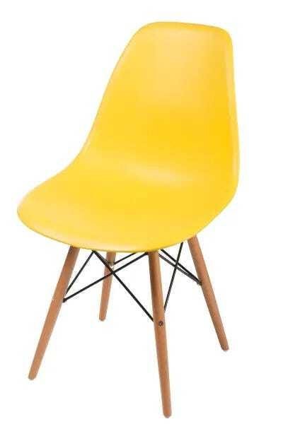 Cadeira Charles Eames Eiffel Base Madeira Cor Amarelo Moderna Sala Cozinha Escritório Pp-638-01