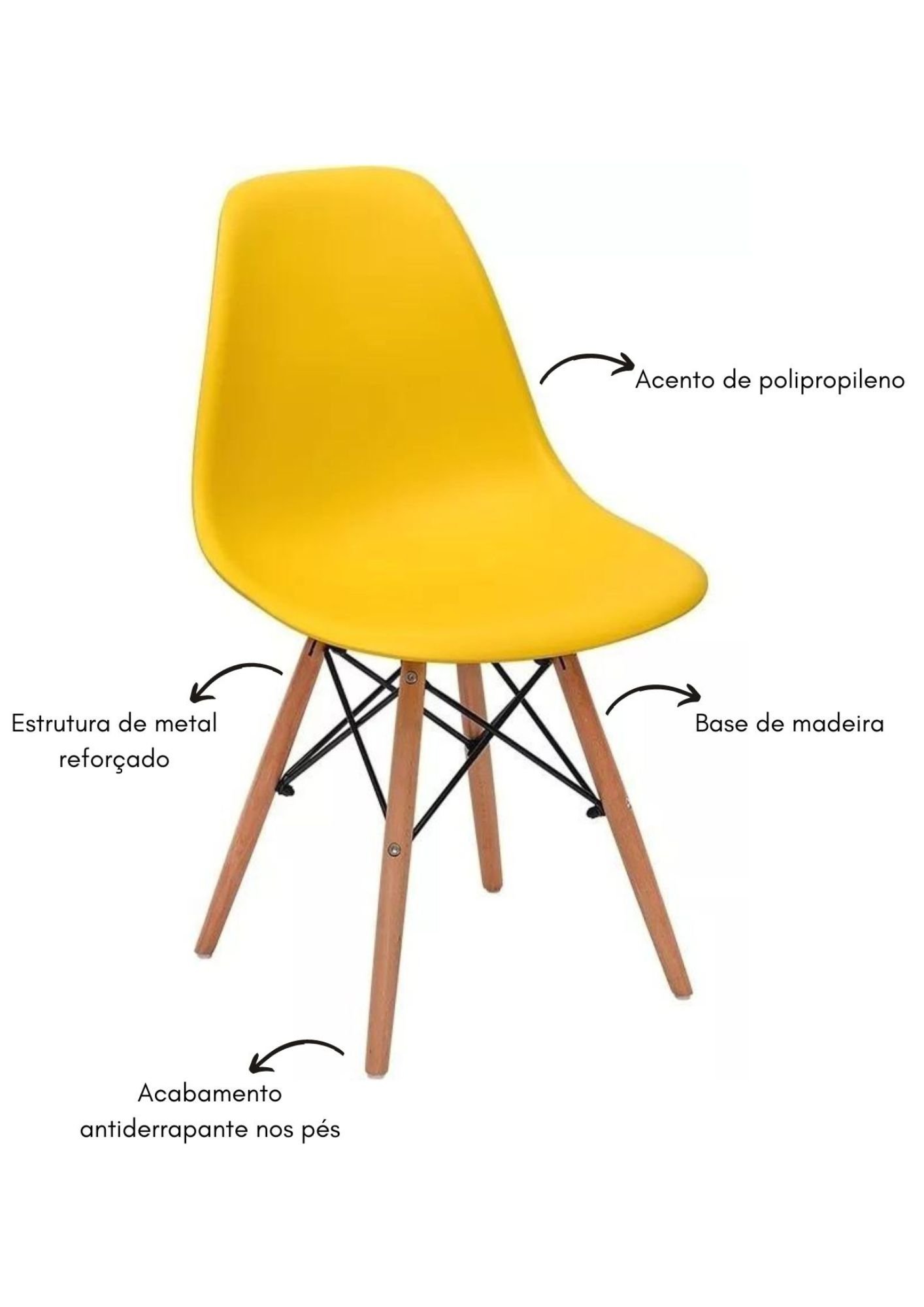 Cadeira Charles Eames Eiffel Base Madeira Cor Amarelo Moderna Sala Cozinha Escritório Pp-638-01 - 5