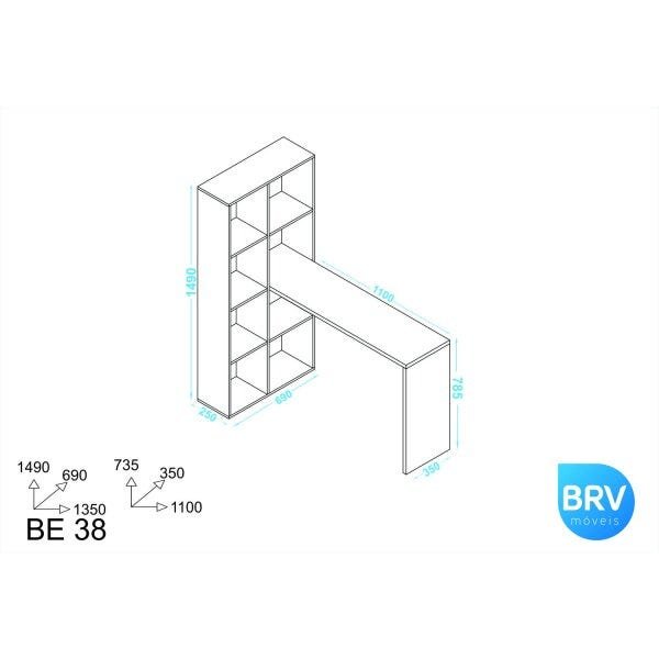 Escrivaninha com Estante Be 38 23 Cube BRV Móveis - 3