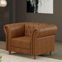 Ver imagem 1 de Poltrona Decorativa Stanford Chesterfield Pés de Madeira Couro Mel Manchado G58 Gran Belo