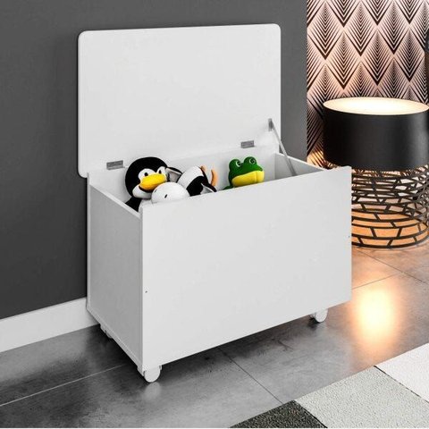 Baú Organizador de Brinquedos Infantil com Rodízios 68cm  Branco - Art In Móveis
