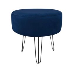 Puff Banqueta Berlim Redondo Suede Azul Marinho Pés de Aço Aramado - 1