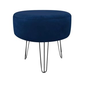Puff Banqueta Berlim Redondo Suede Azul Marinho Pés de Aço Aramado