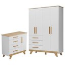 Ver imagem 1 de Jogo de Quarto Infantil Retrô Guarda Roupa e Cômoda Branco Brilho/amêndoa - Móveis Peroba