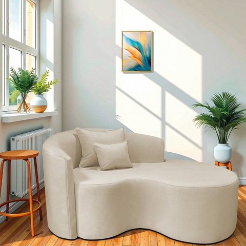 Recamier Curvo Orgânico 150cm 2 Lugares Lado Direito para Sala de Estar Linho Londres
